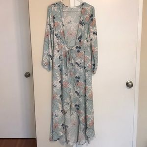 LUSH Floral Long open front tie dress